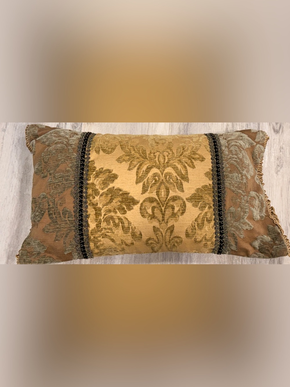 RH Home Collection Beige Brown Damask Textured Fabric Lumbar Pillow Rectangular